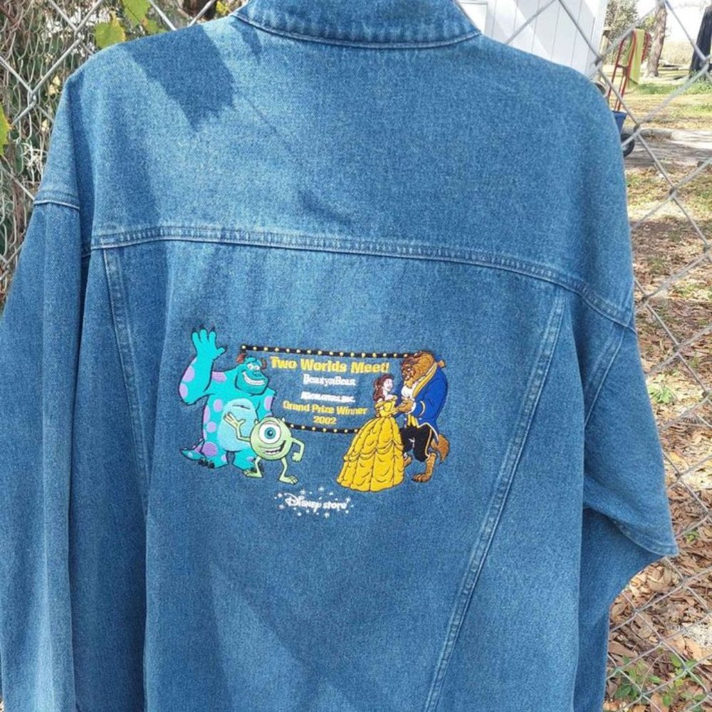 2002 Disney Denim Jacket  Beauty and the Beast meets Monsters Inc embroidery